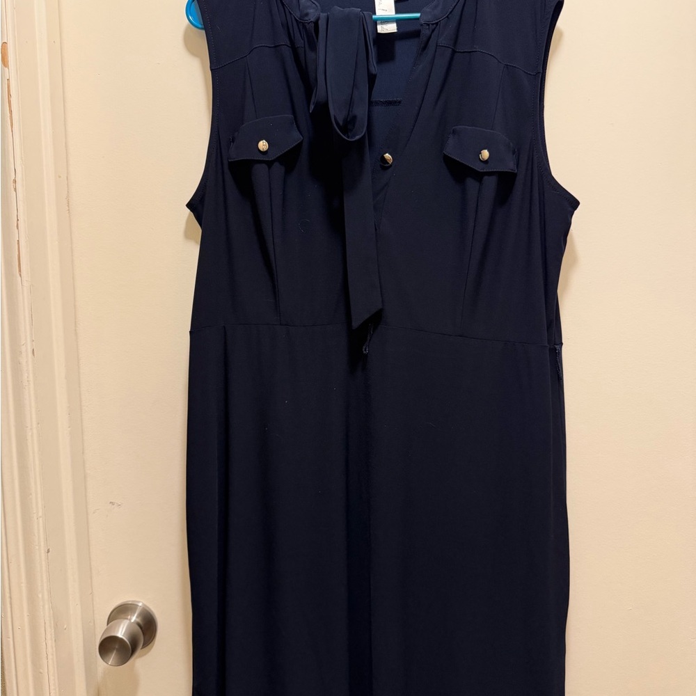 Navy Sleeveless Tie-Neck Midi Dress